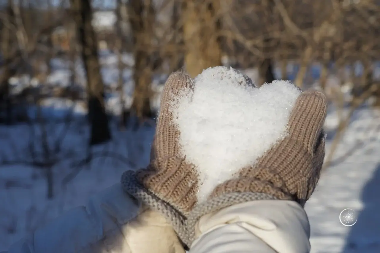 12 Alltagsmomente - zwei Hände in Handschuhen halten ein Schneeherz