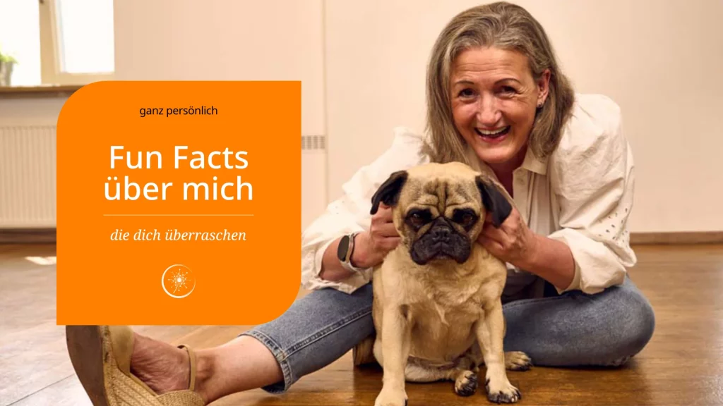 Fun Facts über mich - ich mit meinem genervten Mops auf dem Boden sitzend