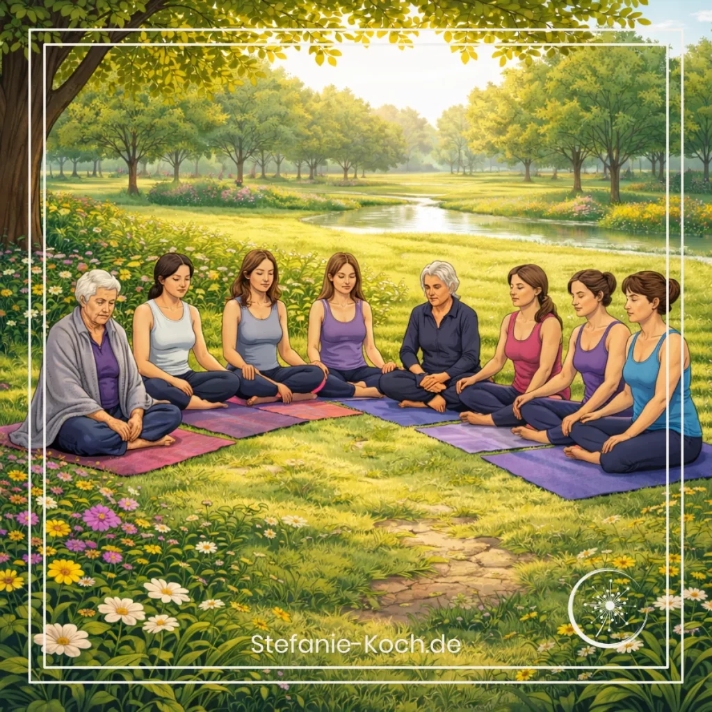 digitale Zeichnung - 8 Frauen sitzen auf Yogamatten