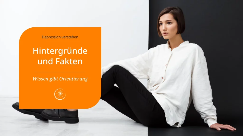 Archiv Depression verstehen - junge frau in weißem Hemd und schwarzer Hose sind vor einem schwarz-weißen Hintergrund auf dem Boden