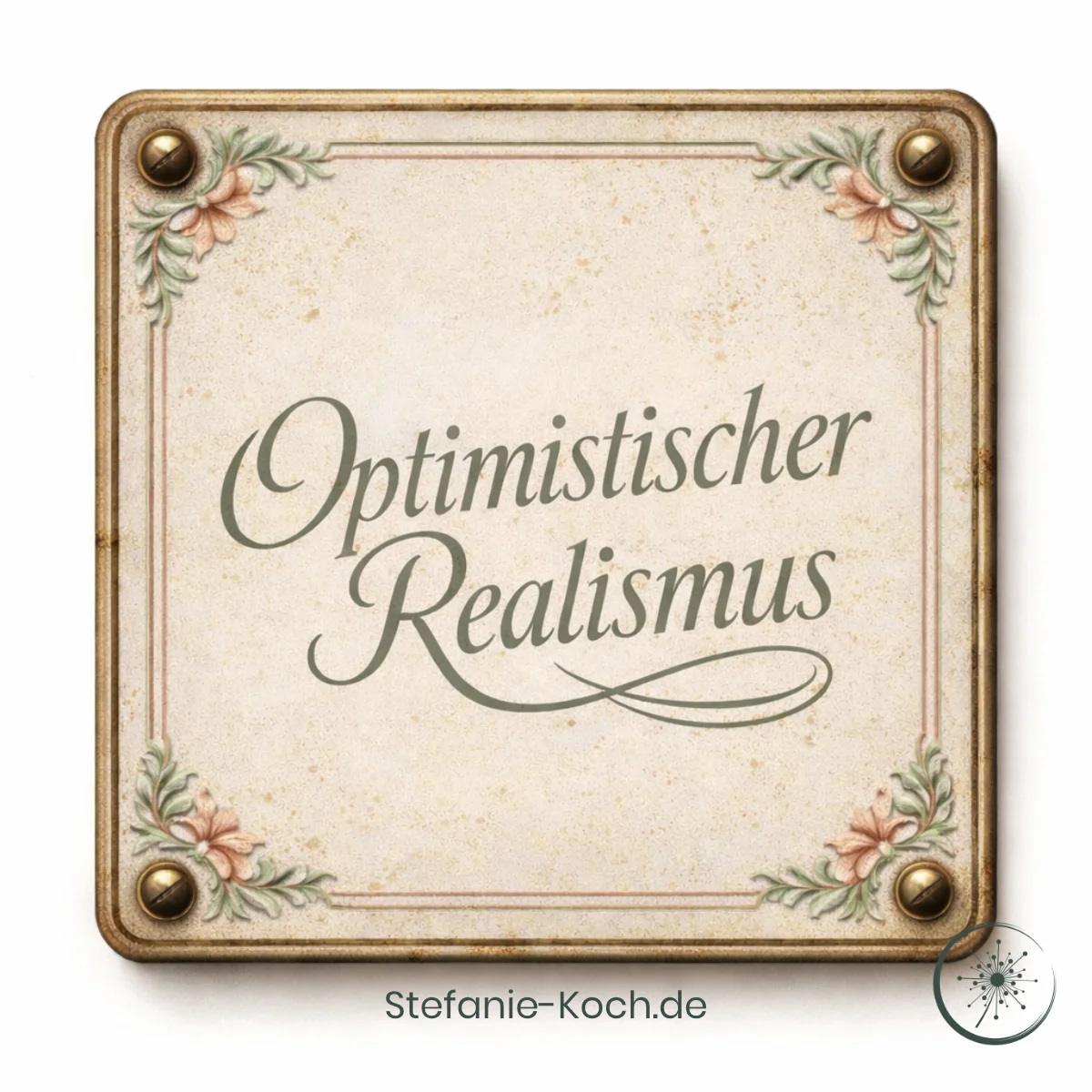 Businesswert optimistischer Realismus - Türschild mit dem Schriftzug "optimistischer Realismus"