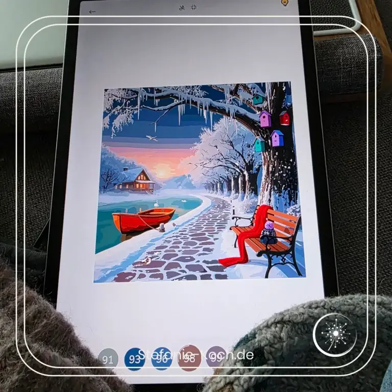 Blick auf ein Tablet mit einem digitalen Malen nach Zahlen