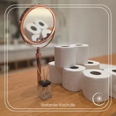 Makeupspiegel und toilettenpapierrollen