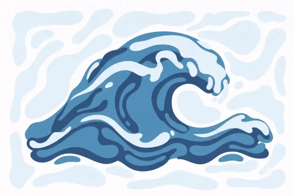 ki-generierte Zeichnung; eine blaue Welle vor blauem Hintergrund