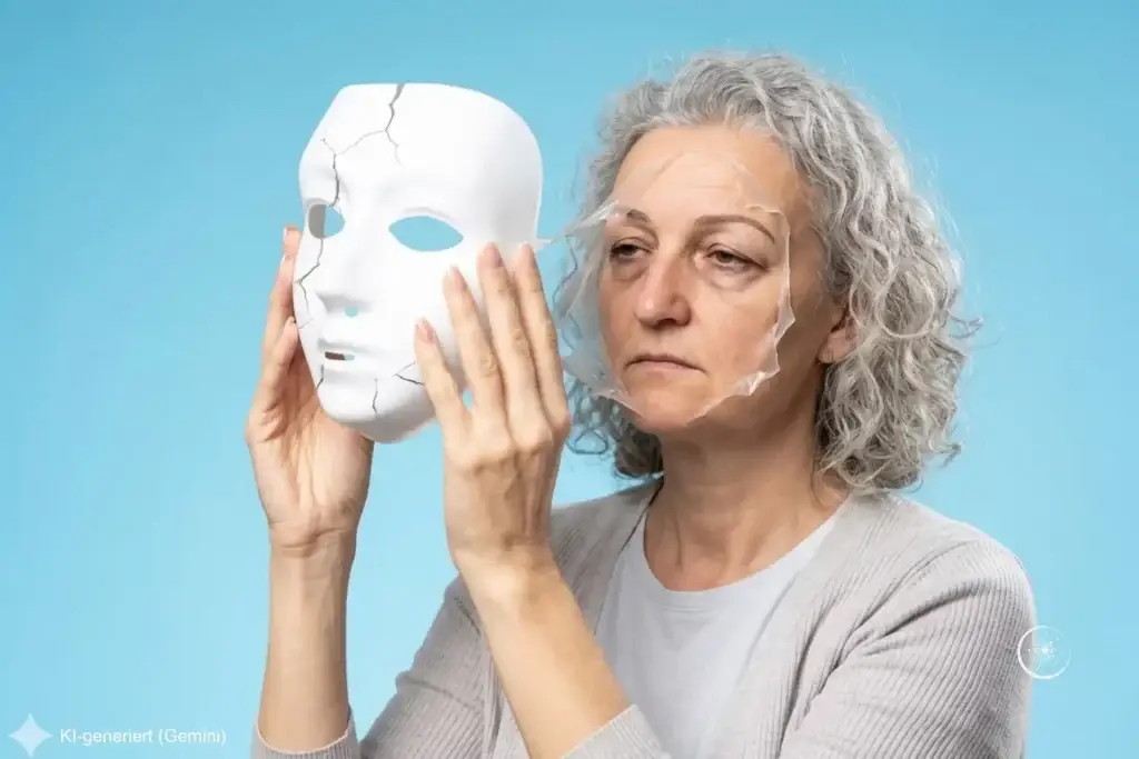 Stefanie Koch schaut traurig und nimmt eine Gibsmaske vom Gesicht. Kelbereste bleiben im Gesicht.