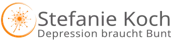 Logo - stilisierte Pusteblume im nach rechts geöffneten Kreis, daneben der Schriftzug "Stefanie Koch Depressin braucht bunt"