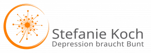 Logo - stilisierte Pusteblume in einem nach rechts geöffneten Kreis und dem Schriftzug "Stefanie Koch - Depression braucht bunt"