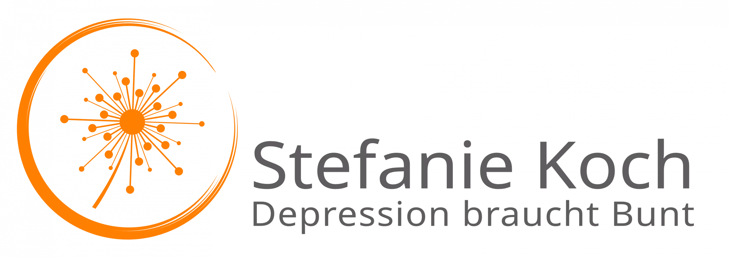 Logo - stilisierte Pusteblume in einem nach rechts geöffneten Kreis und dem Schriftzug "Stefanie Koch - Depression braucht bunt"